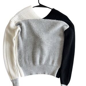 Fashion Nova Off-Shoulder Sweater - Black, Gray, and Cream